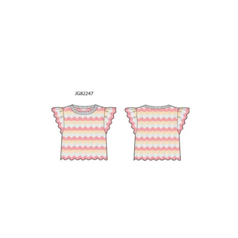 Janie and Jack - Girls S Es Multi Wavy Short Sleeve Swtr Top Sm1