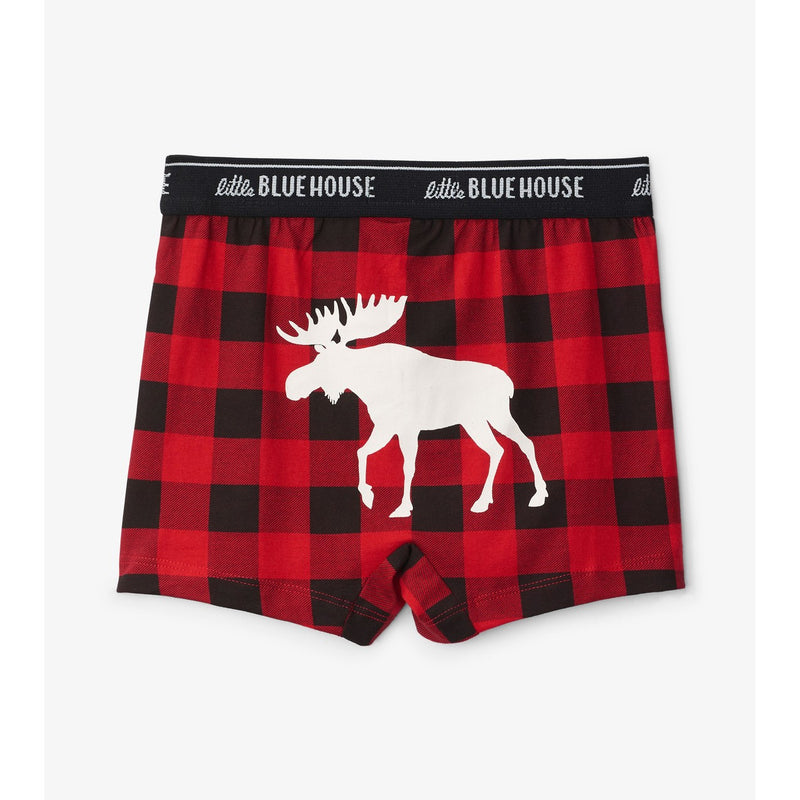 Little Blue House - Moose on Plaid Boys Boxers