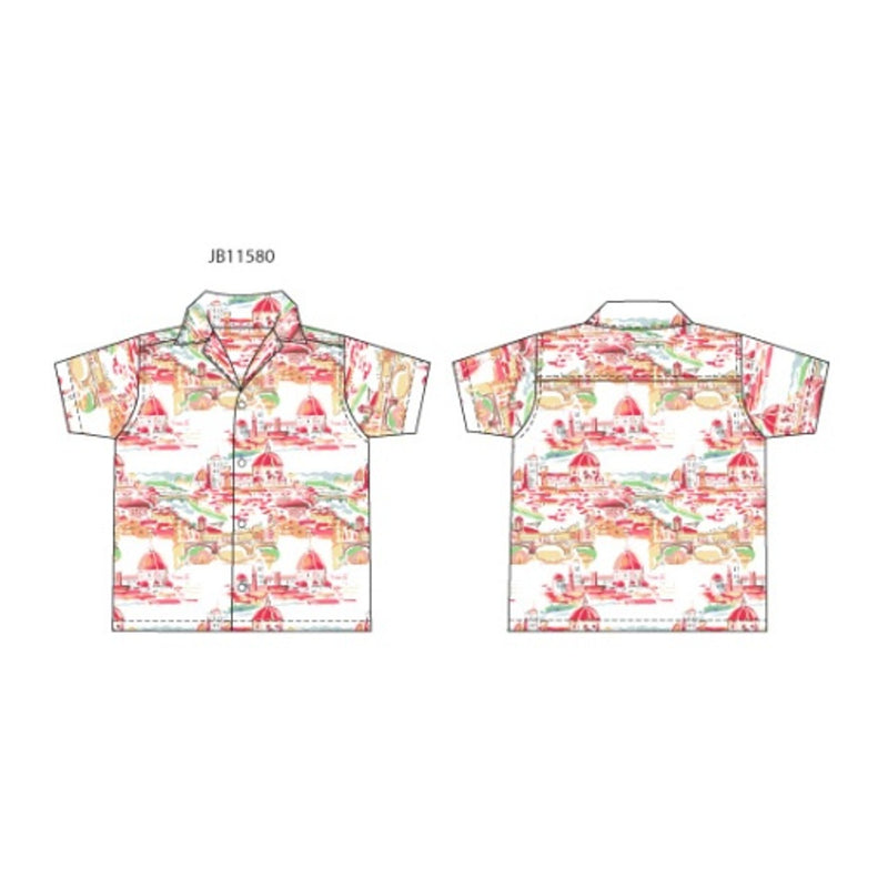 Janie and Jack - Boys with Short Sleeve Coastal Landscape Poplin Cabana Shirt Sm0
