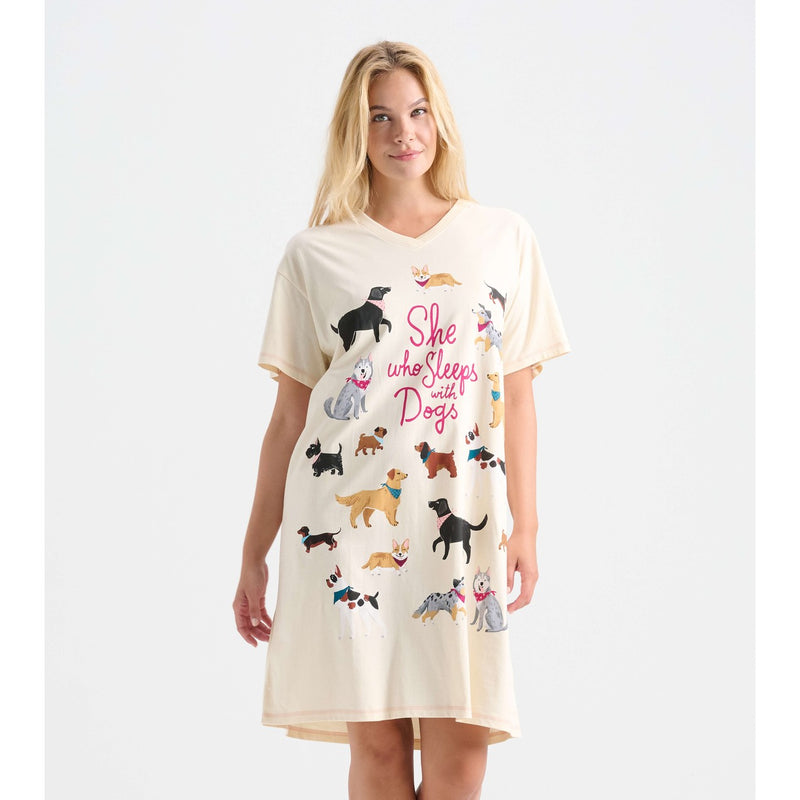 Little Blue House - She Who Sleeps with Dogs Womens Sleepshirt