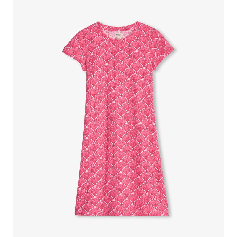 Little Blue House - Unisex Crew Neck Tee Dress Coral Fans