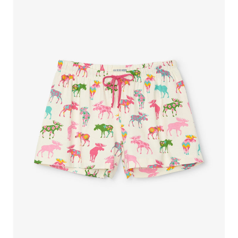 Little Blue House - Patterned Moose Womens Sleep Shorts