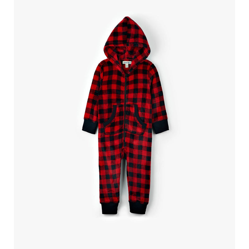 Little Blue House - Buffalo Plaid Kids Hooded Fleece Jumpsuit