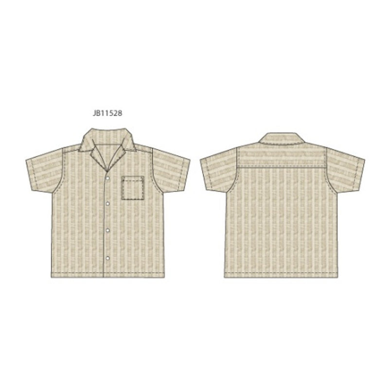 Janie and Jack - Boys with Short Sleeve Tan Dobby Stripe Cabana Shirt Sp2