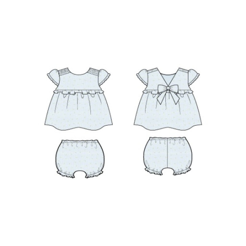 Janie and Jack - Baby G with Blue Grid Ao Floral Buds Short Sleeve Set E2