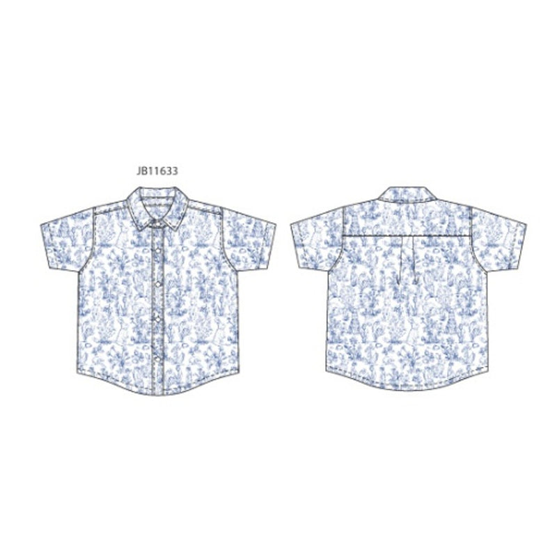 Janie and Jack - Boys with Short Sleeve Blue Bunny Toile Print Poplin Shirt E2