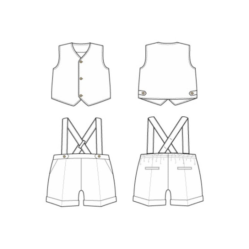 Janie and Jack - B with White Linen Vest/Suspender Short Set Spocc