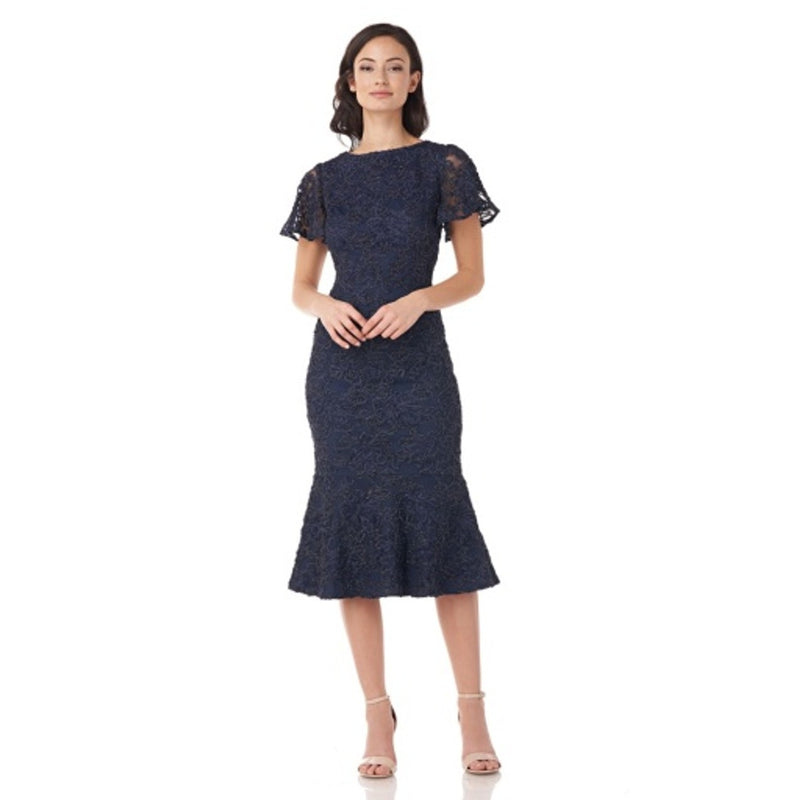 JS Collections - Womens Floral Metallic Soutache Midi