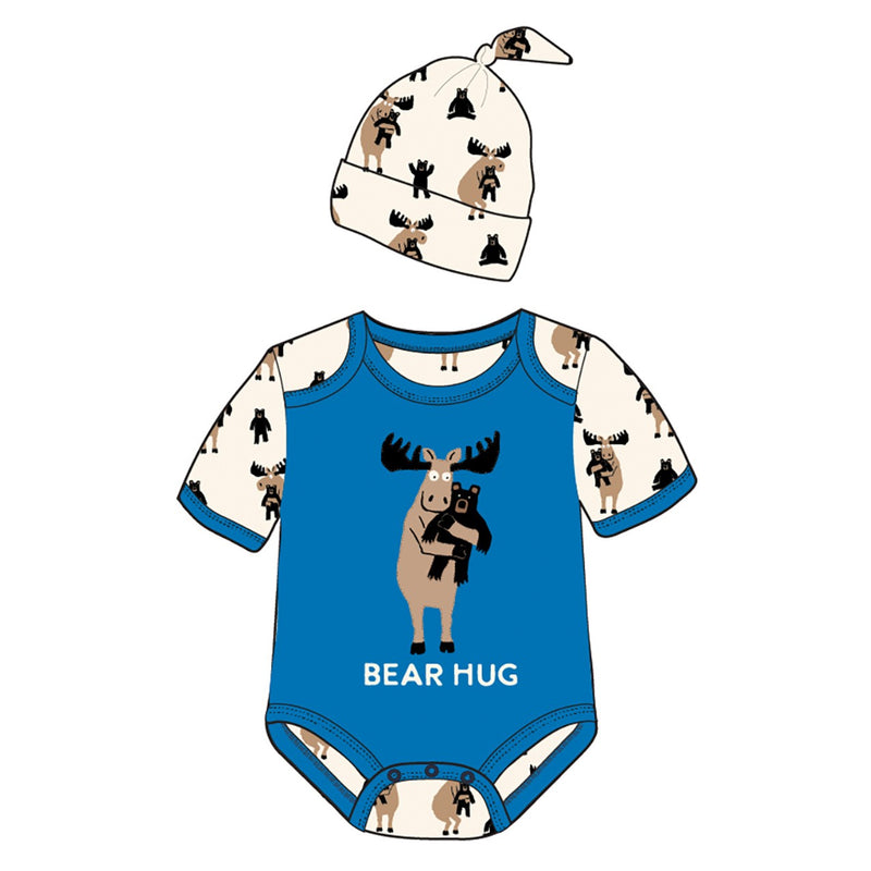 Little Blue House - Blue Moose Bear Hug Baby Bodysuit with Hat