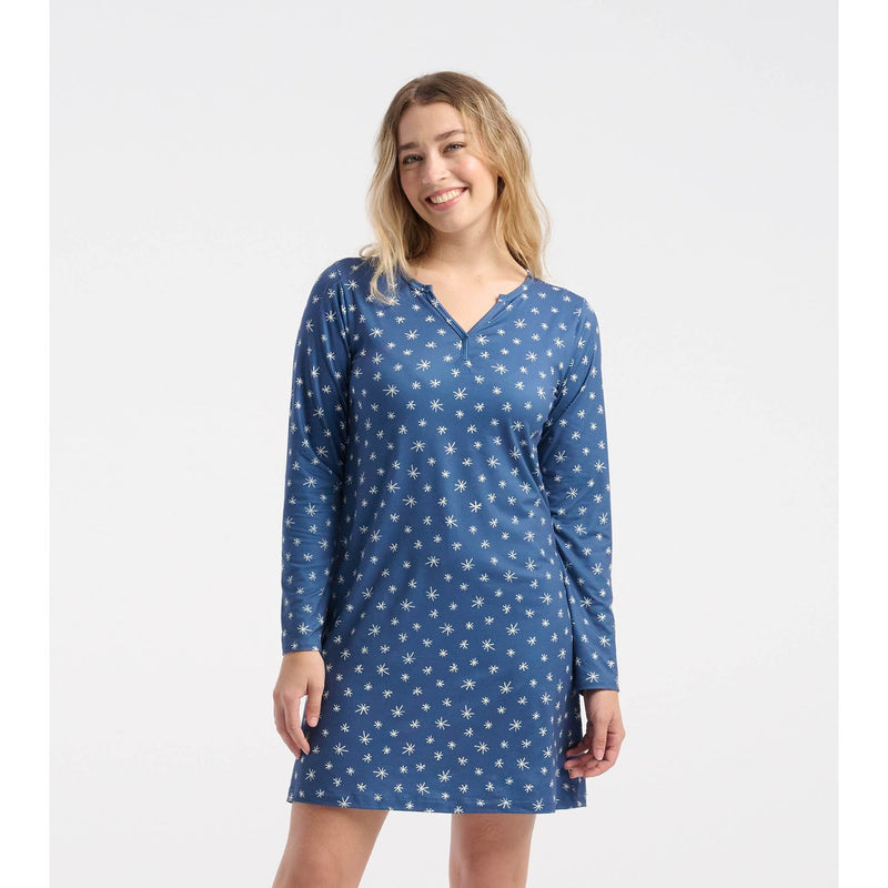 Little Blue House - Unisex Blue Snowflakes Long Sleeve Night Dress in a Bag