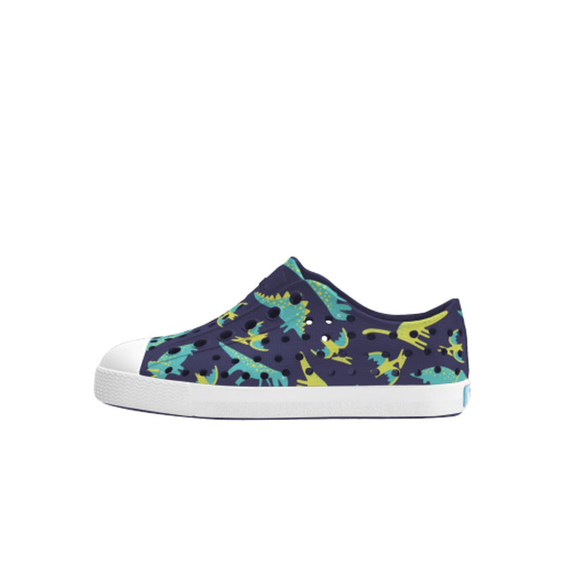 Native Shoes - Unisex Jefferson Print Kids - Regatta Blue/ Shell White/ Trinket Dinosaurs
