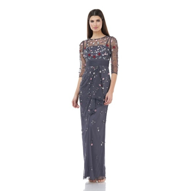JS Collections - Womens Floral Bead Gown with Front Drap