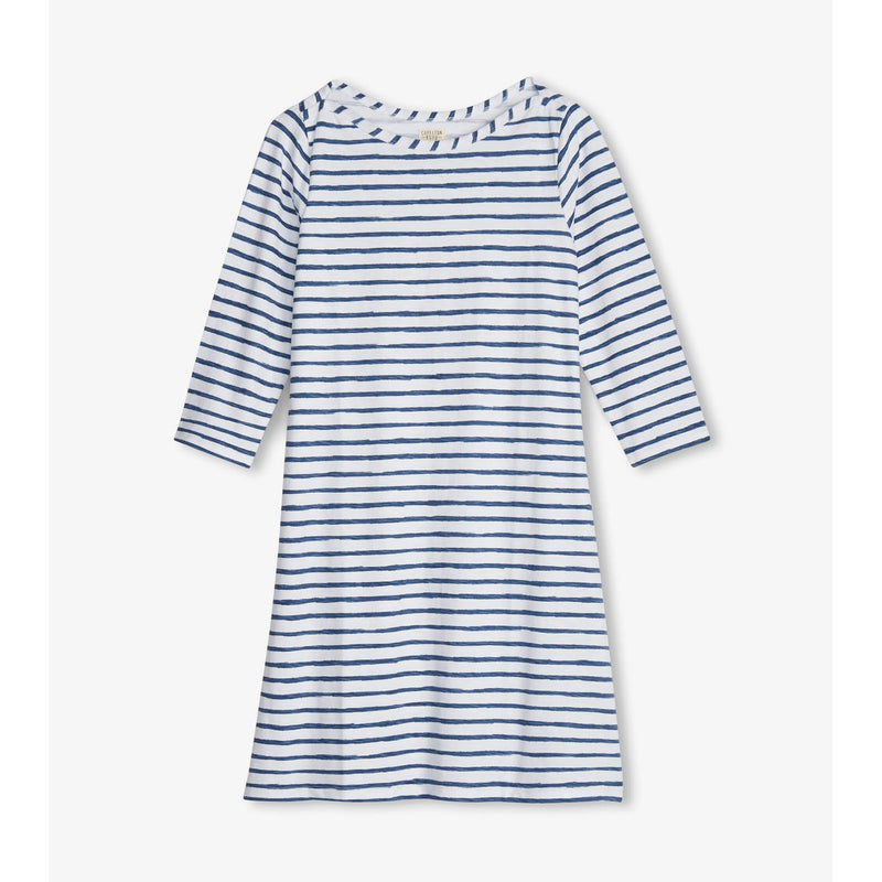 Little Blue House - Unisex Bateau Dress Watercolor Stripes