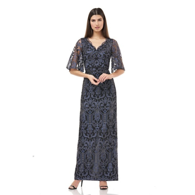 JS Collections - Womens Flutter Sleeve Scalloped Gown