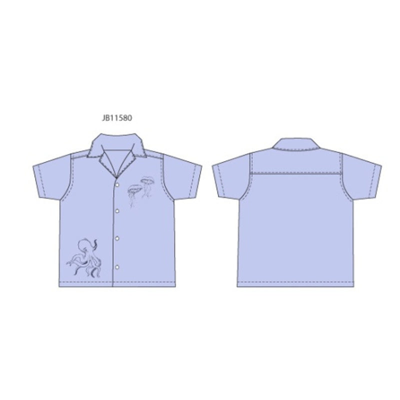 Janie and Jack - Boys with Short Sleeve Lt Blue Octopus Emb Crepe Cabana Shirt Sp2