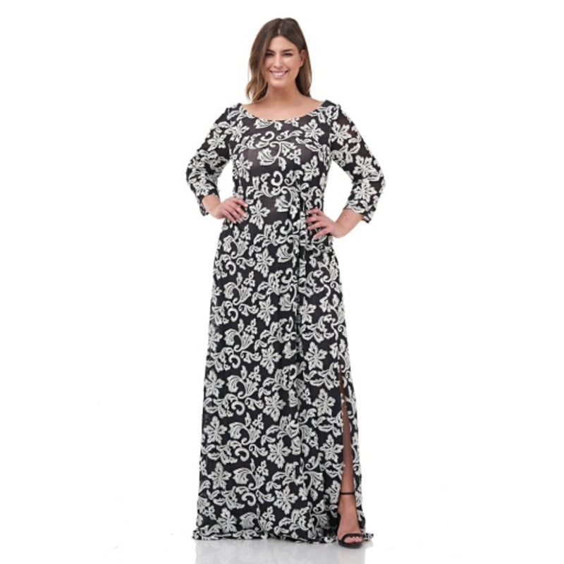 JS Collections - Womens Embroidered 3/4 Sleeve Gown