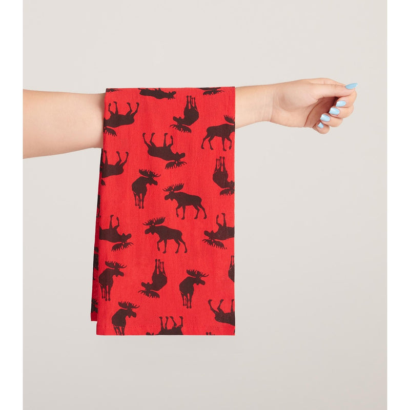 Little Blue House - Unisex Moose on Red Tea Towel