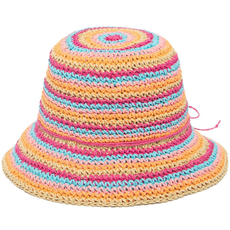 San Diego Hat Company - Kids Paper Crochet Multi Stripe Bucket