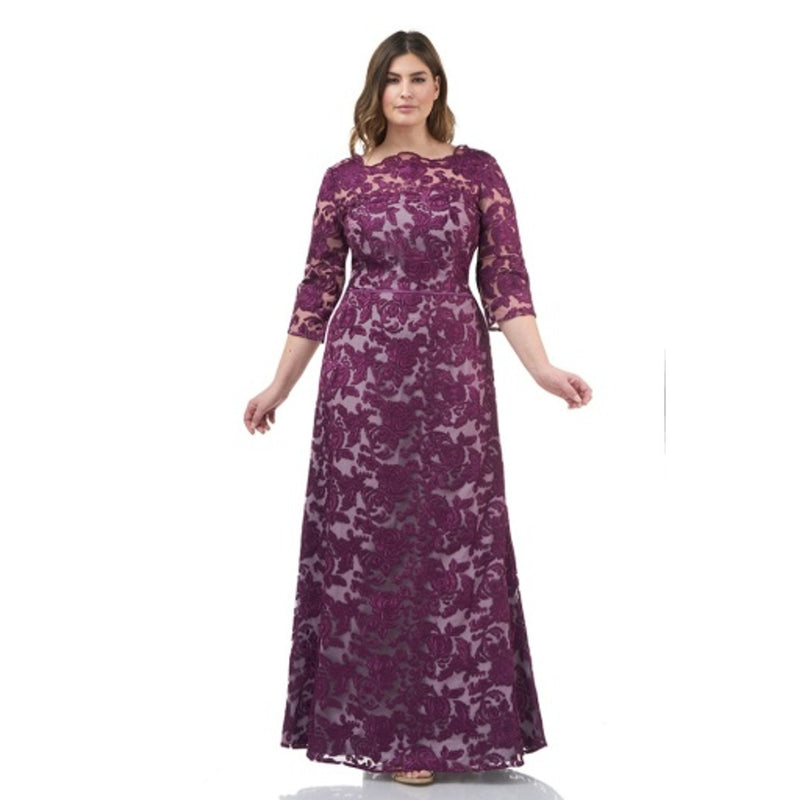 JS Collections - Womens Embroidered Gown with Scallop