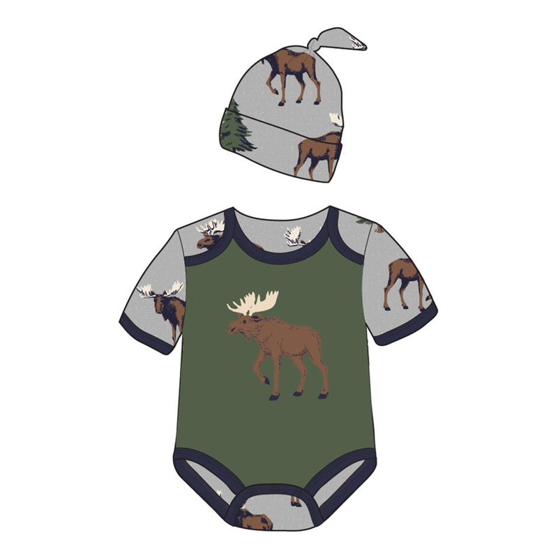 Little Blue House - Wild Moose Baby Bodysuit with Hat