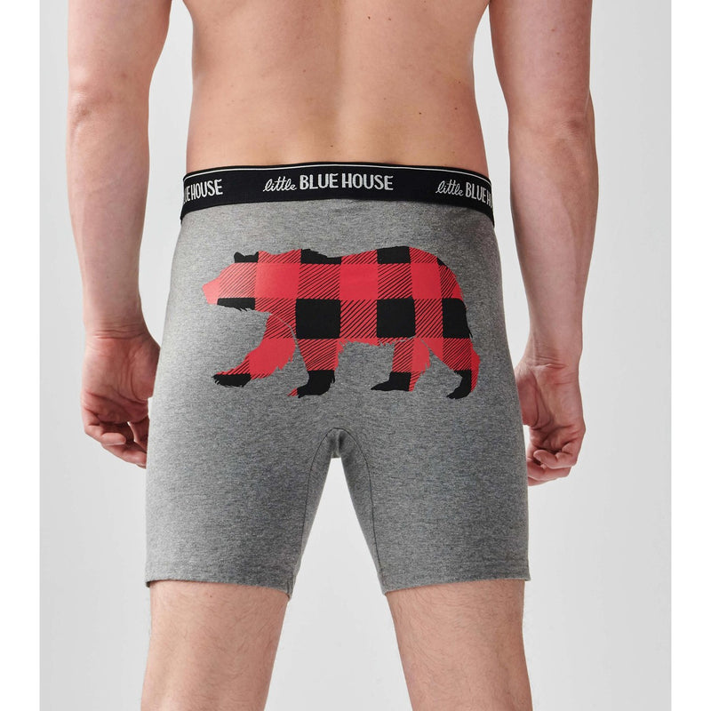 Little Blue House - Red Plaid Bear Mens Boxer Brief