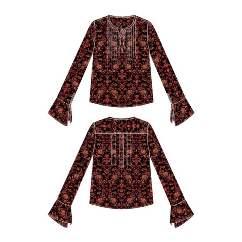 Liverpool Los Angeles - Womens Long Slv Band Collar Wvn Top with Pntuck Detail
