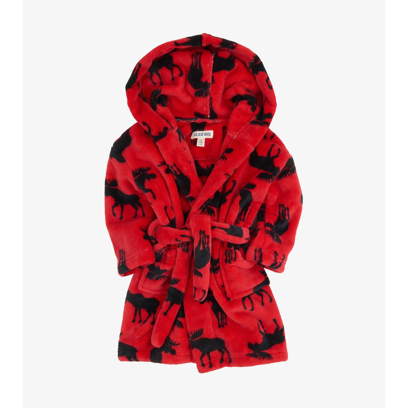 Little Blue House - Moose on Red Kids Fleece Robe