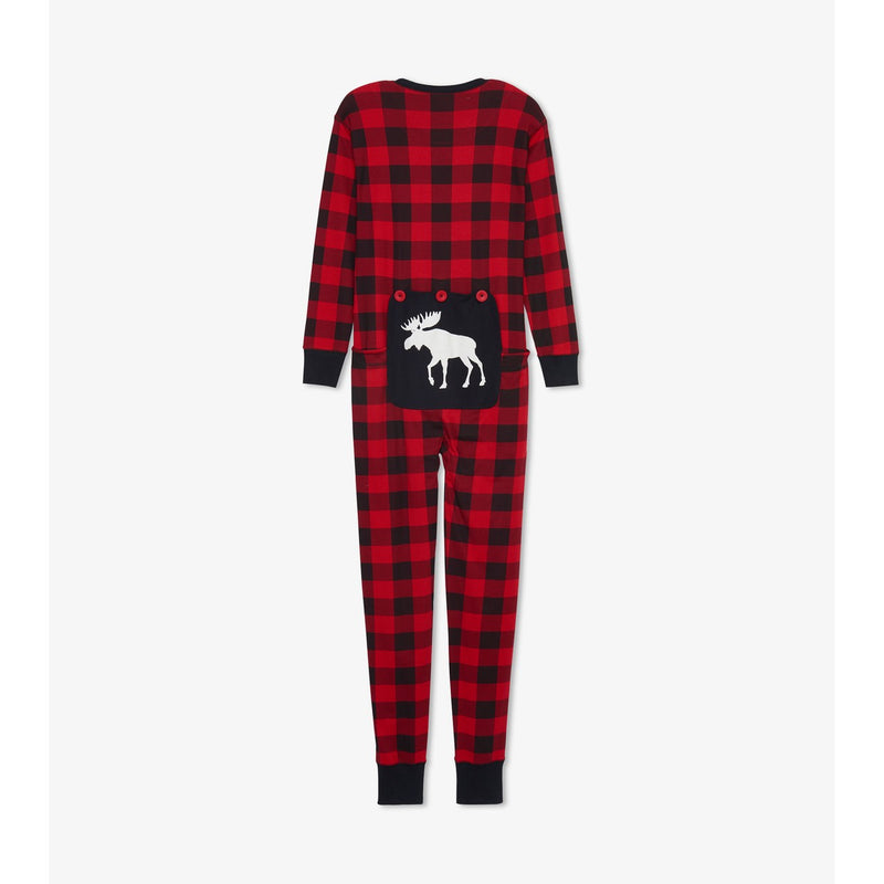 Little Blue House - Unisex Moose on Plaid Adult Union Suit