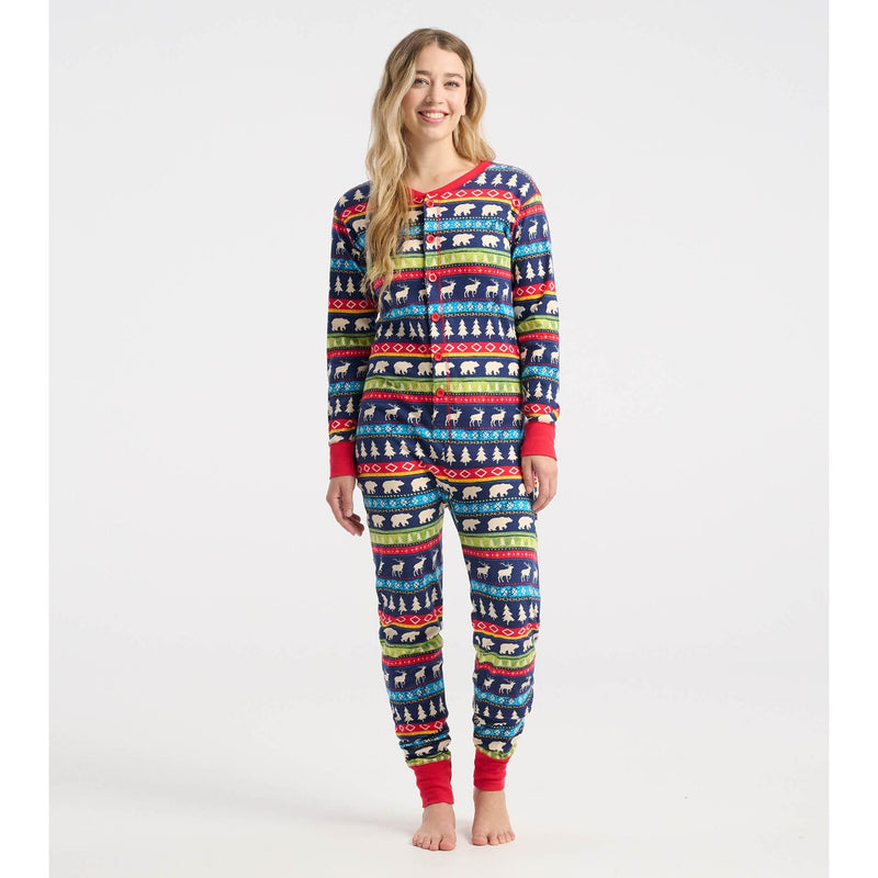 Little Blue House - Unisex Navy Fair Isle Adult Union Suit