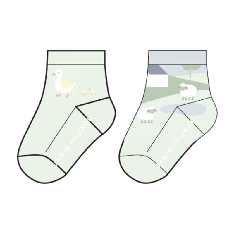 Janie and Jack - Baby U Green Duck Farm Scenic 2pk Sock Sig1