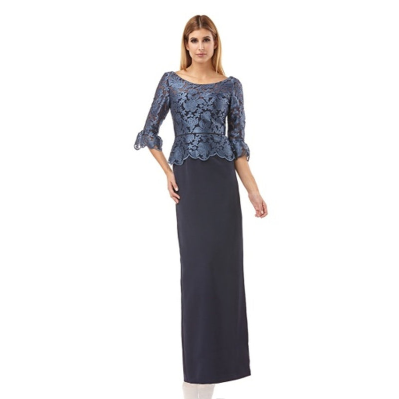 JS Collections - Womens Embroidered Mesh Peplum Gown