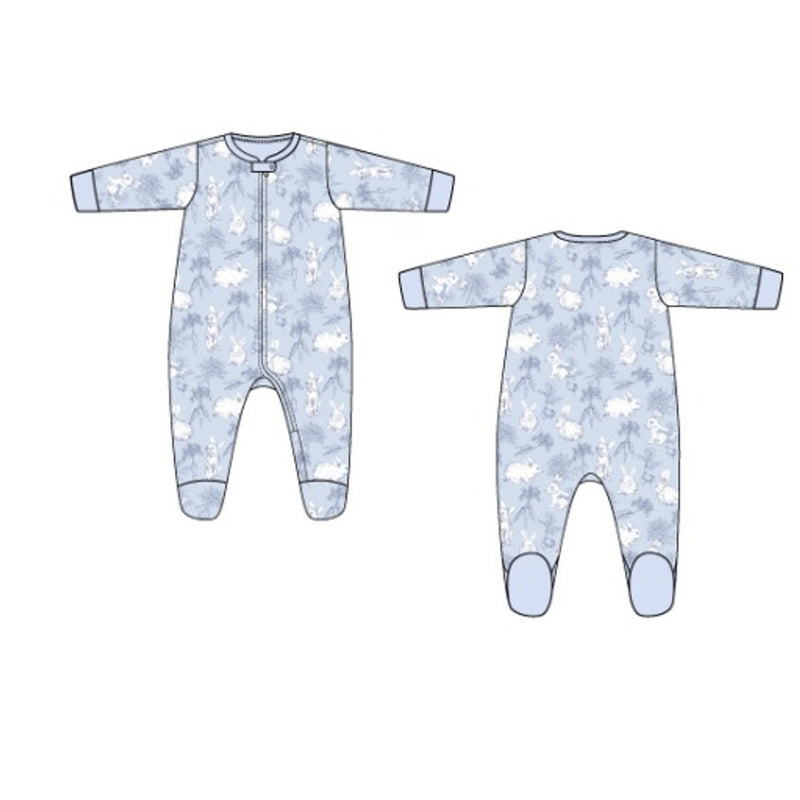 Janie and Jack - Kids Bb K Blue Bunny Toile Footie E1