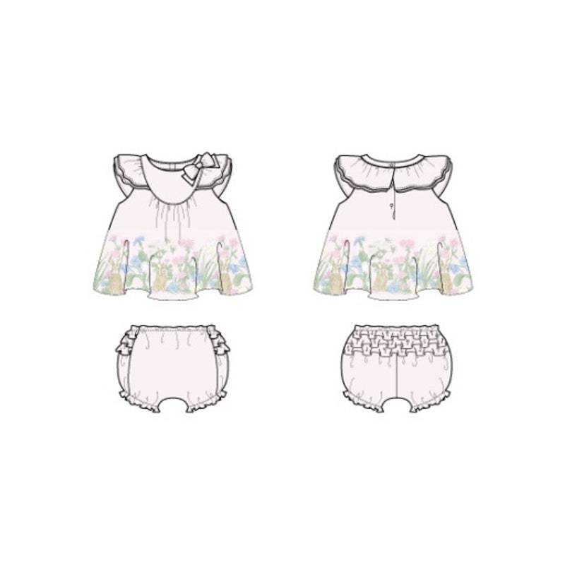 Janie and Jack - Baby G with Pink Bunny Garden Border Short Sleeve Set E1