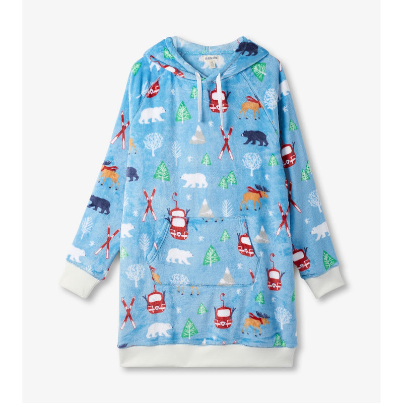 Little Blue House - Unisex Vintage Ski Adult Oversized Fleece Hoodie
