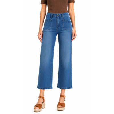 1822 Denim - Womens Petite 27" Slim Wide Leg Jean with Patch Pockets