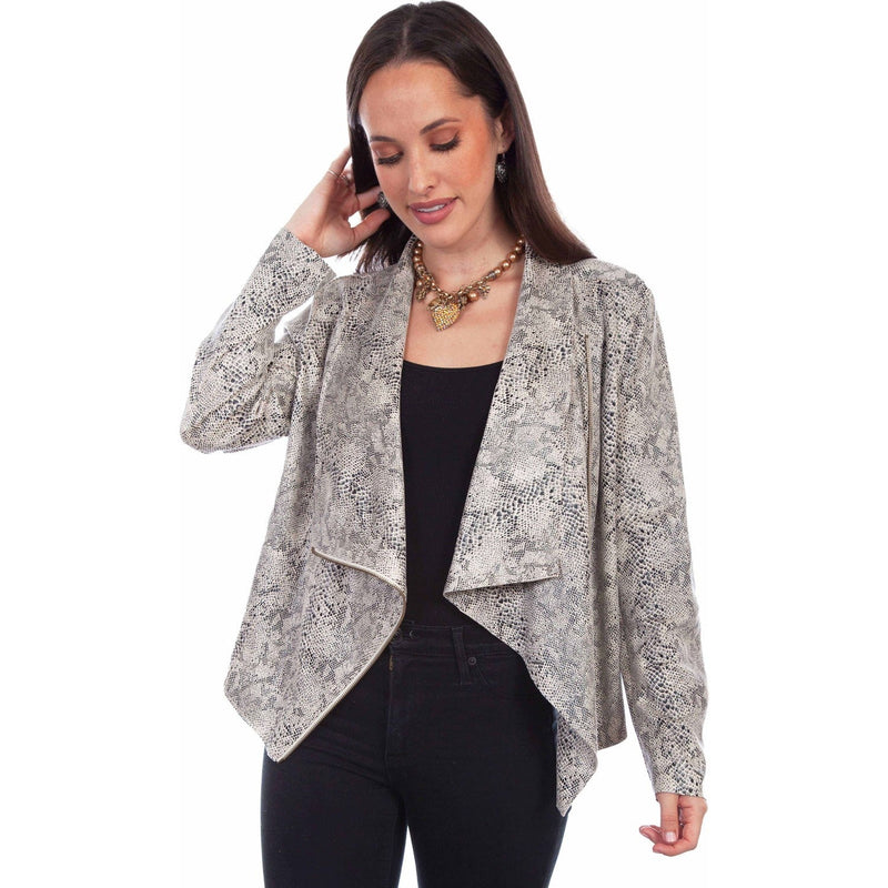 Scully - Womens Zip Drape Cross Over Jacket — Beige/Snake