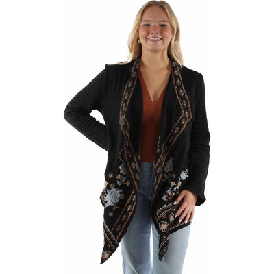 Scully - Womens Waterfall Front Emb. Sweater — Black
