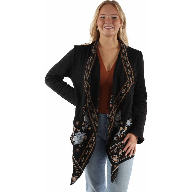 Scully - Womens Waterfall Front Emb. Sweater — Black