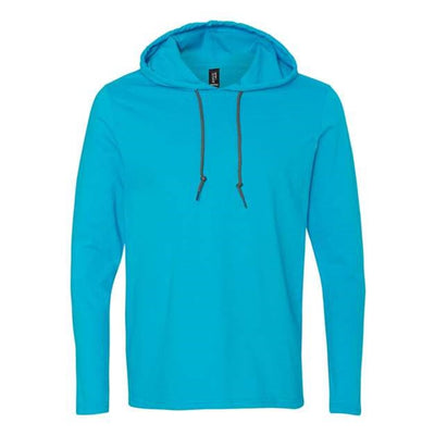 Anvil By Gildan - Mens 987 Softstyle Lightweight Hooded Long Sleeve T-Shirt — Caribbean Blue/Dark Grey