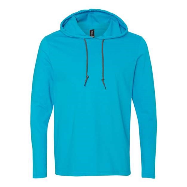 Anvil By Gildan - Mens 987 Softstyle Lightweight Hooded Long Sleeve T-Shirt — Caribbean Blue/Dark Grey