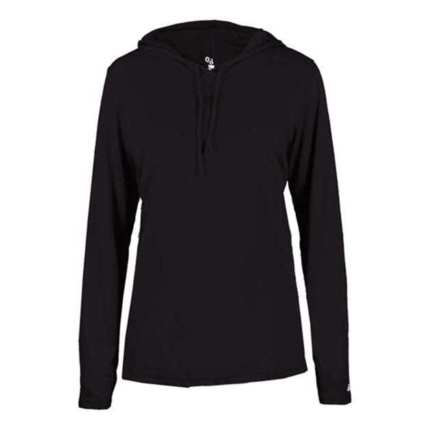 Badger - Womens 4165 B-Core Long Sleeve Hooded T-Shirt — Black