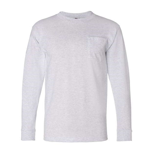 Bayside - Mens 8100 Usa-Made Long Sleeve T-Shirt With A Pocket — Ash
