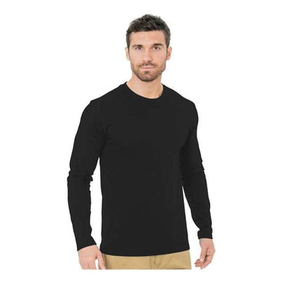 Bayside - Mens 9550 Unisex Fine Jersey Long Sleeve Crewneck T-Shirt — Black