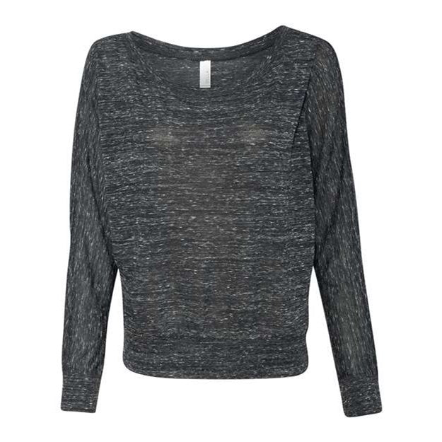 Bella + Canvas - Womens 8850 Flowy Off Shoulder Long Sleeve Tee — Black Marble