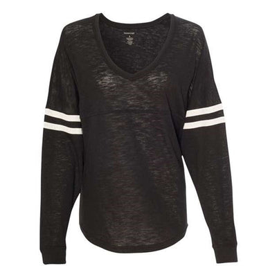 Boxercraft - Womens T17 Slub Jersey Varsitee V-Neck Long Sleeve T-Shirt — Black