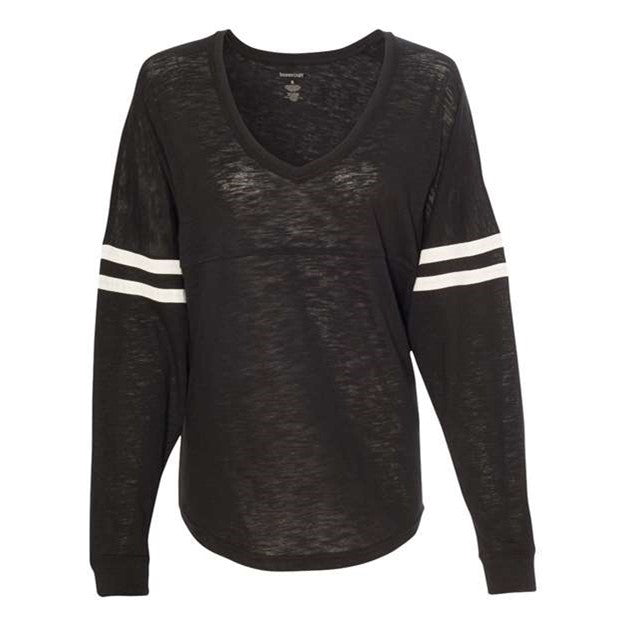 Boxercraft - Womens T17 Slub Jersey Varsitee V-Neck Long Sleeve T-Shirt — Black