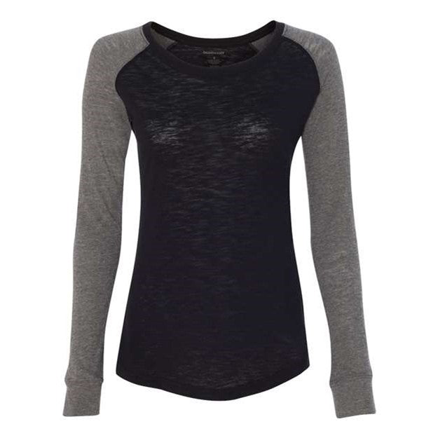 Boxercraft - Womens T66 Preppy Patch Slub Long Sleeve T-Shirt — Black/Granite