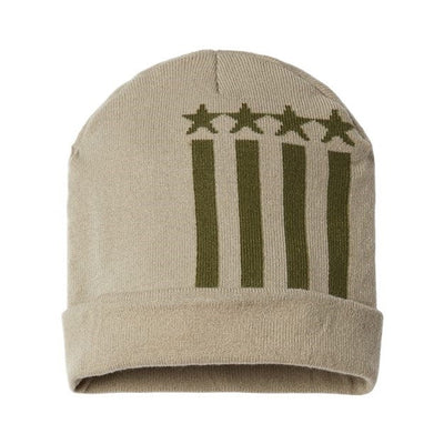 Cap America - Mens Rk12 Usa-Made Patriotic Cuffed Beanie — Khaki/Olive Stars
