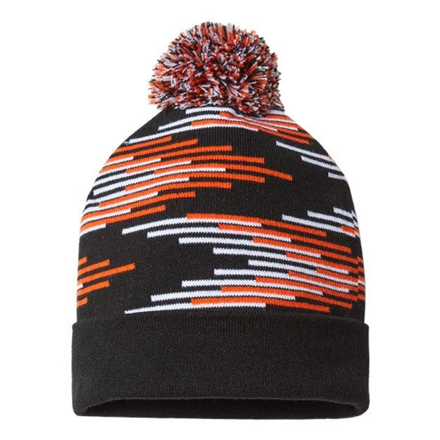 Cap America - Mens Rkb12 Usa-Made Bar Beanie — Black/Deep Orange/White