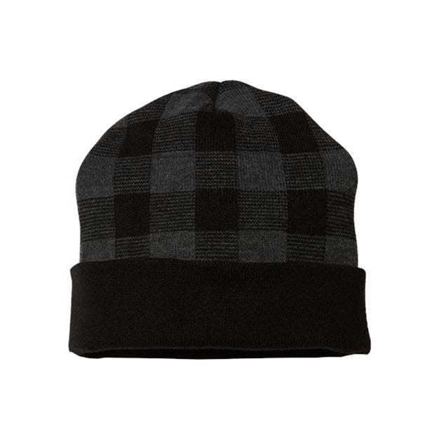 Cap America - Mens Rkp12 Usa-Made Plaid Beanie — Black/Dark Heather Grey